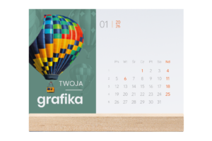 Kalendarz biurkowy na drewnianej podstawce