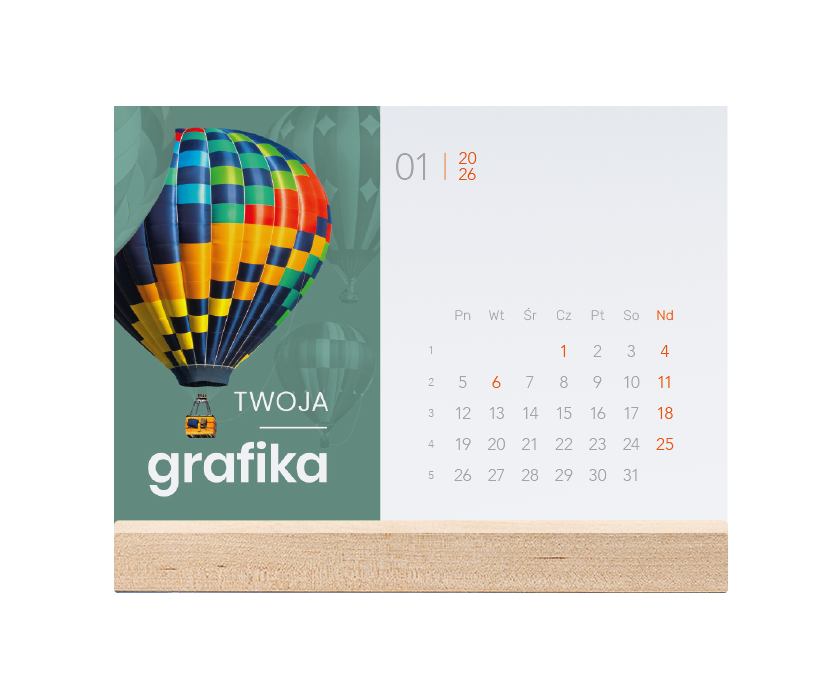 Kalendarz biurkowy na drewnianej podstawce
