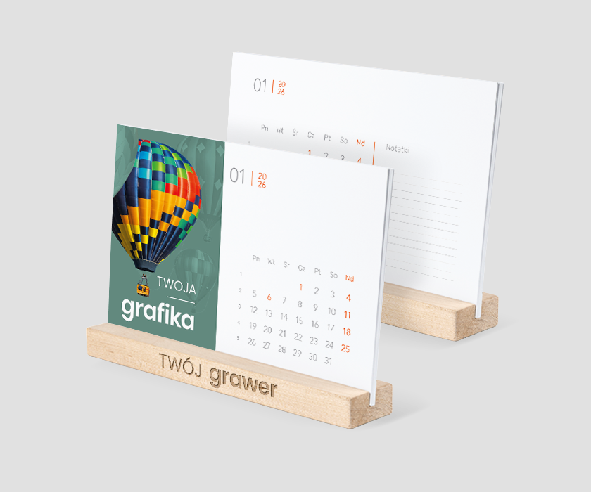 Kalendarz biurkowy na drewnianej podstawce